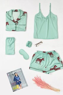 Комплект из 6 зеленых атласных пижамных шорт с рисунком зебры FOR YOU MODA