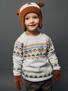 Трикотажный свитер для маленьких мальчиков с круглым вырезом и длинными рукавами LCW baby, белоснежный меланж