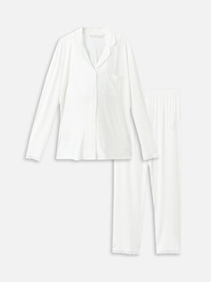 Однотонный пижамный комплект для беременных с рубашечным воротником и длинными рукавами LCW DREAM, экрю