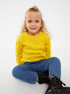 Трикотажный свитер для маленьких девочек с круглым вырезом и длинными рукавами LCW baby, яркий желтый