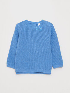 Трикотажный свитер для маленьких девочек с круглым вырезом и длинными рукавами LCW baby, синий