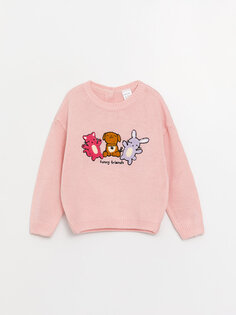 Трикотажный свитер для маленьких девочек с круглым вырезом и длинными рукавами с вышивкой LCW baby, розовый