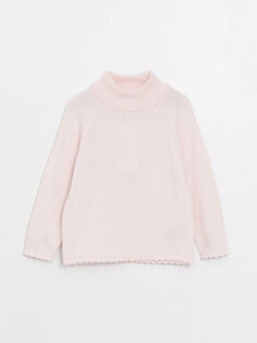 Трикотажный свитер для маленьких девочек с высоким воротником и длинными рукавами LCW baby, светло-розовый