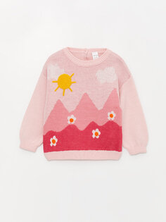 Трикотажный свитер для маленьких девочек с круглым вырезом и длинными рукавами LCW baby, светло-розовый