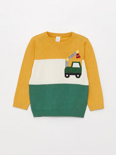 Трикотажный свитер для маленьких мальчиков с круглым вырезом и длинными рукавами LCW baby, желтый