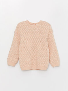 Трикотажный свитер для маленьких девочек с круглым вырезом и узором LCW baby, светло-розовый