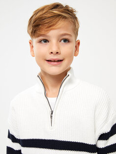 Трикотажный свитер для мальчика в полоску с высоким воротником и длинными рукавами SOUTHBLUE