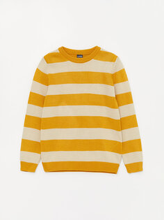 Трикотажный свитер для мальчика в полоску с круглым вырезом и длинными рукавами LCW Kids, горчично-желтые полосы
