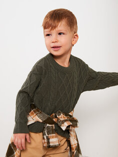 Трикотажный свитер для маленьких мальчиков с круглым вырезом и длинными рукавами с рисунком LCW baby, зеленый