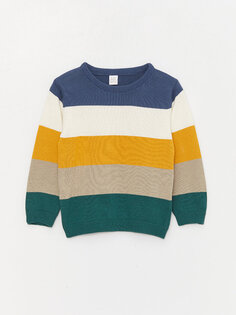 Трикотажный свитер для маленьких мальчиков с круглым вырезом и длинными рукавами в цветных блоках LCW baby, смешанные полосы
