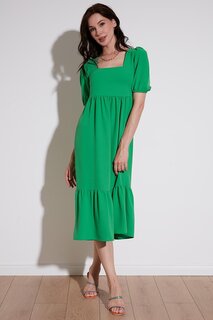 Комфортное длинное платье с квадратным вырезом и воланами 42190350 Lela, зеленый