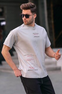 Окрашенная серая мужская футболка из хлопка с нашивками 6068 MADMEXT