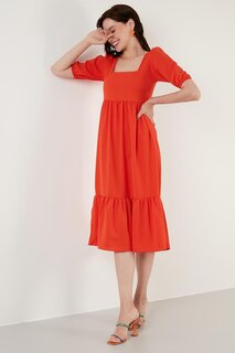 Комфортное длинное платье с квадратным вырезом и воланами 42190350 Lela, апельсин
