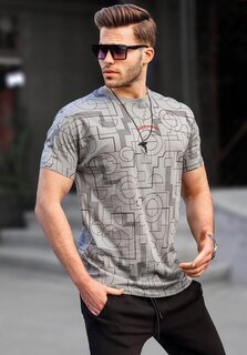 Окрашенная серая мужская футболка узкого кроя с рисунком 6074 MADMEXT