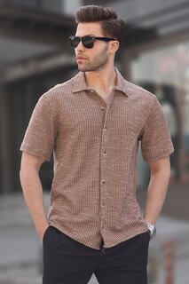 Коричневая мужская рубашка в полоску с коротким рукавом 5595 MADMEXT