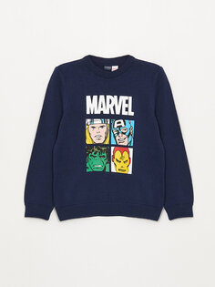 Трикотажный свитер для мальчика с длинными рукавами и круглым вырезом с принтом Marvel LCW Kids