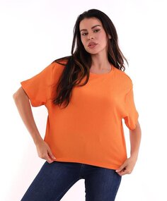 Оранжевая женская футболка оверсайз из мятой ткани CALİMERA MODA
