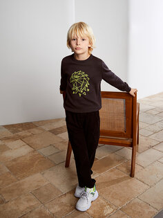 Трикотажный свитер для мальчика с круглым вырезом и длинными рукавами с принтом LCW Kids, антрацит