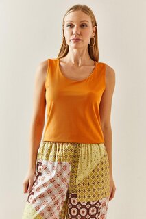 Оранжевая базовая блузка с U-образным вырезом 2YXK2-46493-11 XHAN