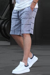 Окрашенные серые мужские шорты с графическим узором 5496 MADMEXT