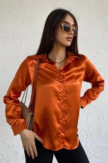 Оранжевая базовая атласная рубашка из струящейся вискозы Giens