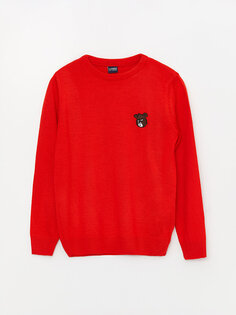 Трикотажный свитер для мальчиков с круглым вырезом и длинными рукавами LCW Kids, красный