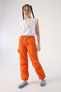 Оранжевые брюки со сборками и плиссировкой из ткани Parachute ALL DAY
