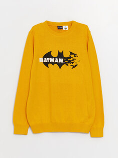 Трикотажный свитер для мальчиков с круглым вырезом и рисунком Бэтмена с длинными рукавами LCW Kids, светло-оранжевый