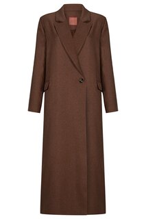 Коричневое двубортное длинное пальто с эффектом шерсти WHENEVER COMPANY