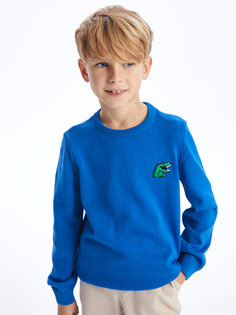 Трикотажный свитер для мальчиков с круглым вырезом и длинными рукавами с вышивкой LCW Kids