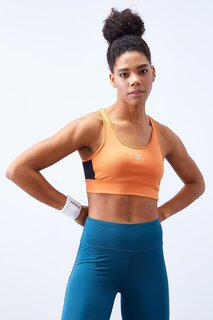 Оранжевое женское спортивное бюстье узкого кроя с U-образным вырезом и подкладкой на спине TOMMYLIFE