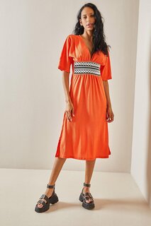 Оранжевое текстурированное платье с поясом 3YXK6-47403-11 XHAN