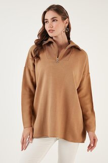 Трикотажный свитер оверсайз с застежкой-молнией на половину длины 4616079 Lela, коричневый