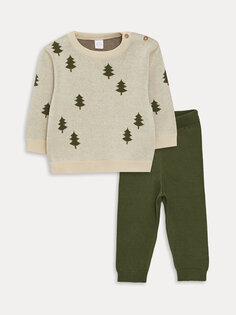 Трикотажный свитер и брюки для маленьких мальчиков с круглым вырезом и рисунком, набор из 2 шт. LCW baby, экрю меланж