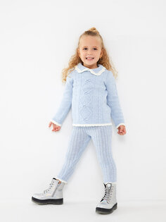 Трикотажный свитер и колготки для маленьких девочек с воротником-поло и длинными рукавами с рисунком, комплект из 2 штук LCW baby