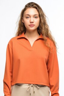 Оранжевый женский укороченный свитшот с воротником Chandraswear