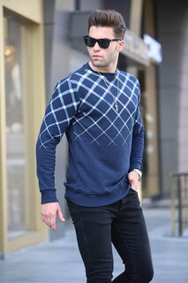 Трикотажный свитер с круглым вырезом индиго с узором 6019 MADMEXT