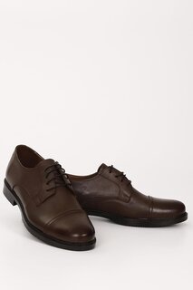 КОРИЧНЕВЫЕ повседневные мужские туфли из натуральной кожи с круглым носком на шнуровке 01455 GÖNDERİ(R)