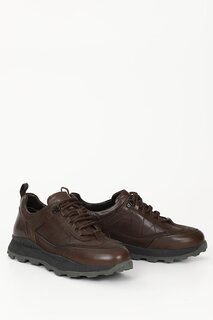 КОРИЧНЕВЫЕ мужские повседневные кроссовки на шнуровке из натуральной кожи 01851 GÖNDERİ(R)