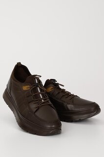 КОРИЧНЕВЫЕ повседневные мужские кроссовки из натуральной кожи платинового цвета с круглым носком на шнуровке 42440 GÖNDERİ(R)
