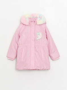Пальто для девочек с капюшоном LCW Kids, розовая сирень