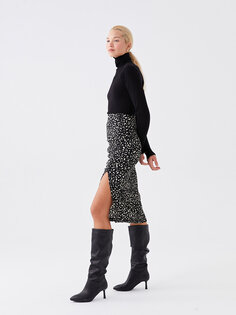 Очень узкая женская юбка с рисунком и эластичной резинкой на талии LCW Casual, черный с принтом