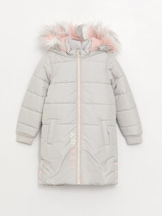 Пальто для девочек с капюшоном LCW Kids, светло-серый
