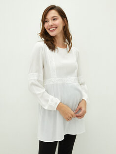 Туника для беременных из вуали с круглым вырезом и вышивкой, длинными рукавами LCWAIKIKI Maternity
