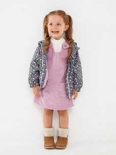 Пальто для маленьких девочек с капюшоном и длинными рукавами LCW baby, антрацит печатный