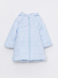 Пальто для маленьких девочек с капюшоном и длинными рукавами LCW ECO, светло-синий