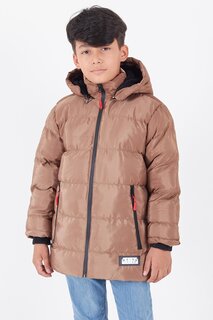 Пальто для мальчика BLN Dream Printed Hooded Puffer Coat 14541 Bilen Kids, тан-браун