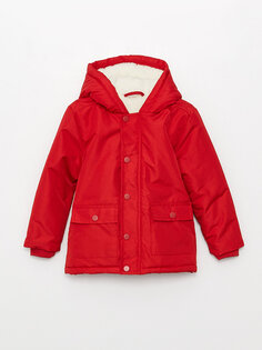 Пальто для маленьких мальчиков с капюшоном и длинными рукавами LCW ECO, красный