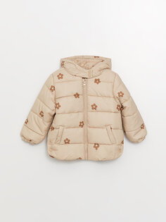 Пальто для маленьких девочек с капюшоном и длинными рукавами LCW baby, бежевый с принтом
