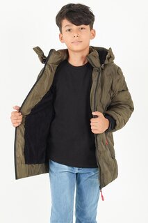 Пальто для мальчика Cross Printed Hooded Puffer Coat 14539 Bilen Kids, хаки